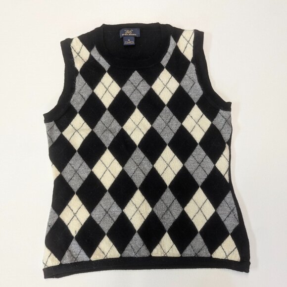 *FLAW Brooks Brothers 346 Argyle Sweater Black/Gray/Cream *M XS 100% Merino Wool - Picture 1 of 11